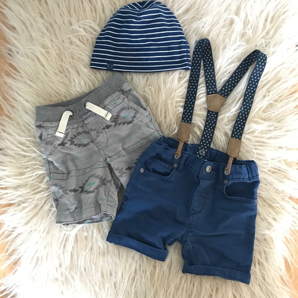 Shorts suspenders and beanie